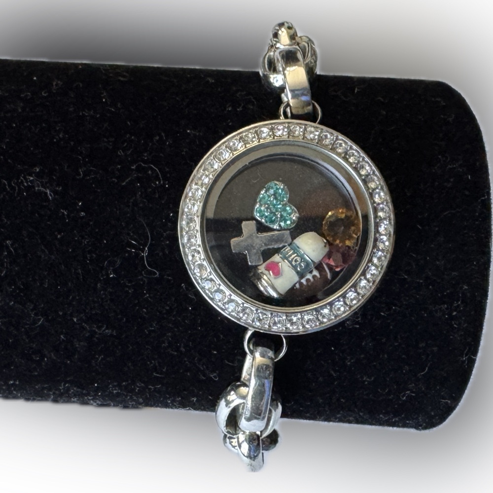 Silver Charm Bracelet with Crystals